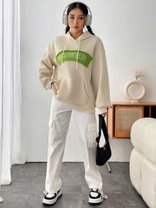 SHEIN Unity 休閒抽繩 口袋字母女士衛衣 - 彩色 - 查看 6