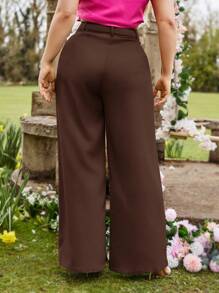 SHEIN Essnce Talla grande Pantalones de pierna ancha unicolor - Café integral - Ver 2