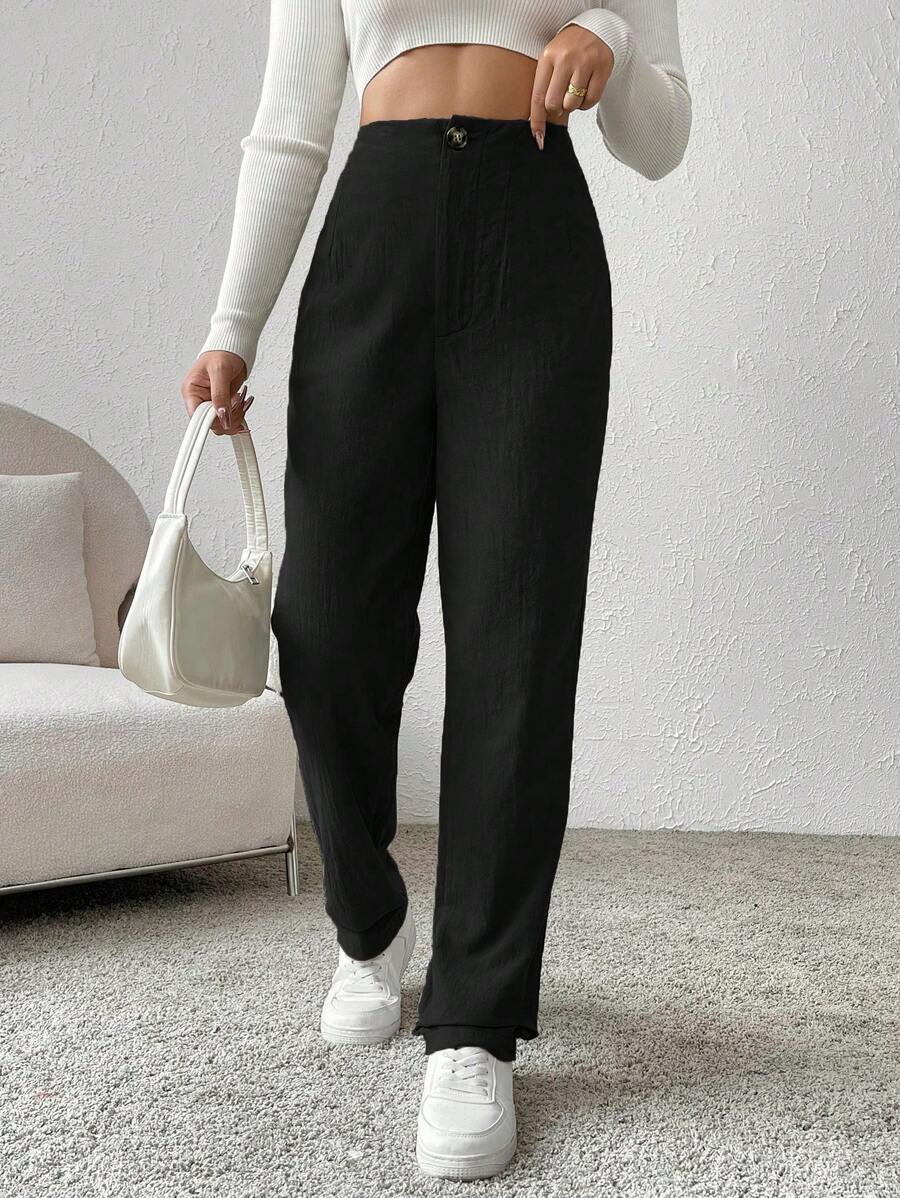 SHEIN Unity 高腰直筒褲 - 黑色 - 查看 1