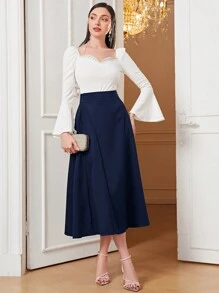 Modelyn Women's Solid Color Elegant A-Line Skirt For Commuting