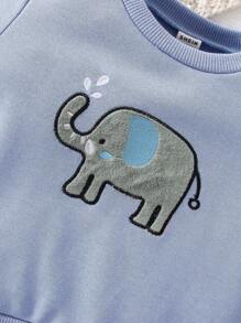 Baby Boy Elephant Embroidery Sweatshirt & Joggers - Blue - View 6