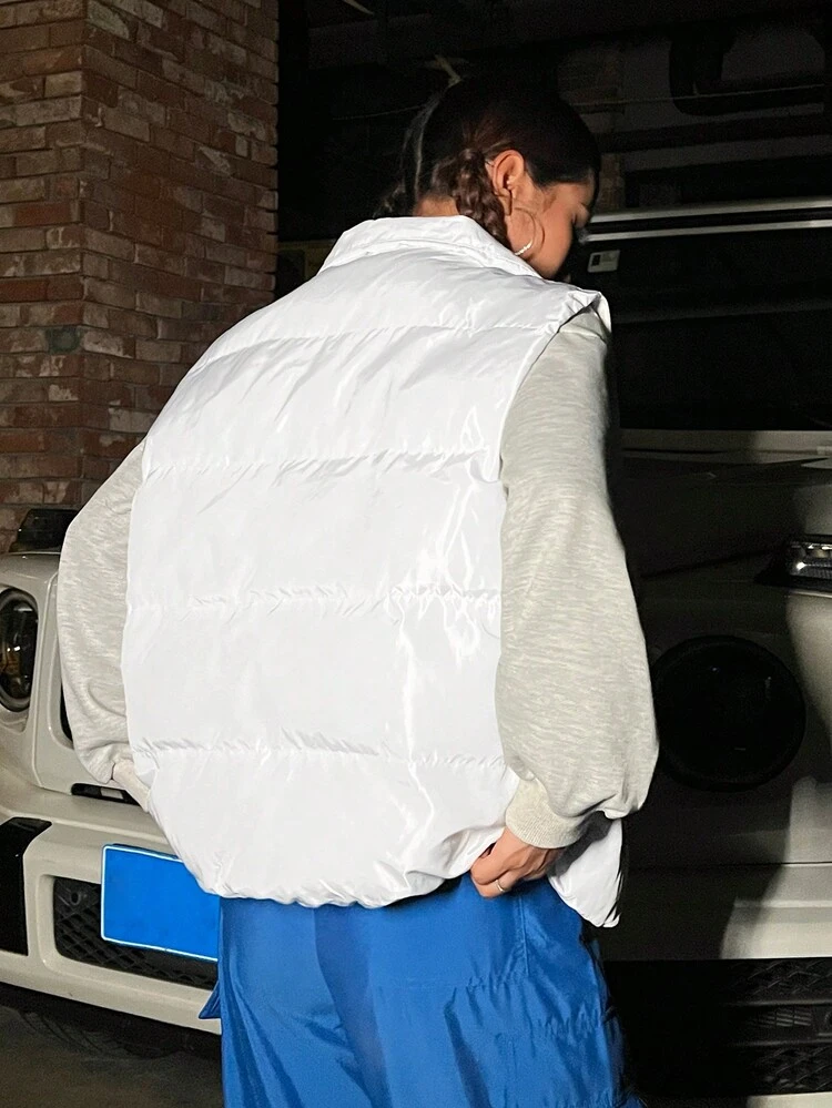 Letter Graphic Winter Vest Coat