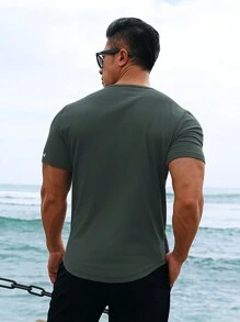 Manfinity Sport Corelite Tricou sport pentru bărbați, cu litere grafice, cu un sfert, tricou pentru antrenament, tricou de bază