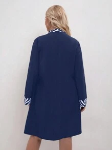 SHEIN LUNE Plus Zebra Striped Roll Tab Sleeve Tunic Dress - Navy Blue - View 2