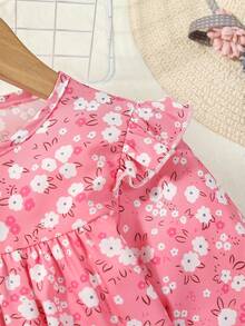 SHEIN Cô Gái Trẻ In hoa Ditsy Viền Ruffle tay áo lá sen Đầm - Nhiều màu - Xem 7