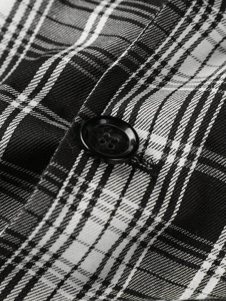 Men Plaid Print Borg Collar Thermal Lined Jacket