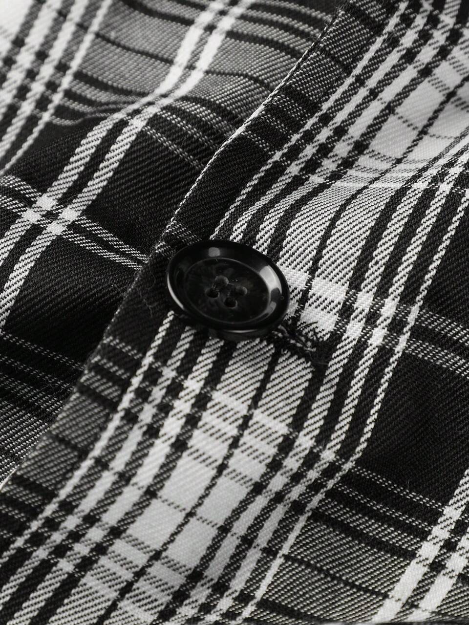 Men Plaid Print Borg Collar Thermal Lined Jacket