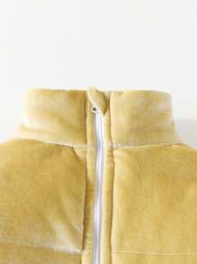 Baby Girl Zip Up Velour Padded Coat - Gold - View 5