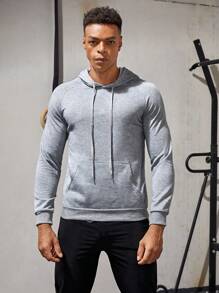 Manfinity Sport Corelite 男士字母图案袋鼠口袋抽绳运动卫衣 - 灰色 - 查看 4