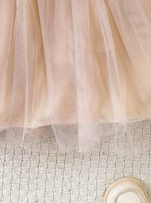 SHEIN Kleines Mädchen Kleid mit Gürtel, Blume Muster, Rüschenbesatz, Mesh Besatz,