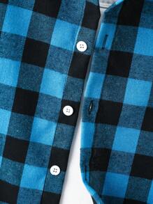 SHEIN Tween Boy Gingham Print Hooded Shirt & Pants Without Tee