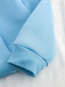 SHEIN EZwear Car & Letter Graphic Drawstring Thermal Lined Hoodie - Blue - View 9