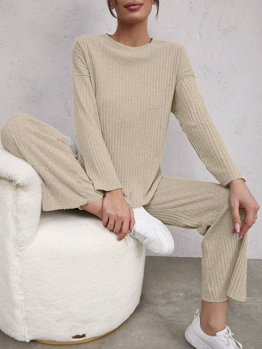 RueChic Ladies' Solid Color Two-Piece Set - Apricot - View 1