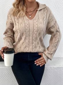 EMERY ROSE Suéter de punto con hombros caídos para otoño e invierno - Caqui - Ver 4