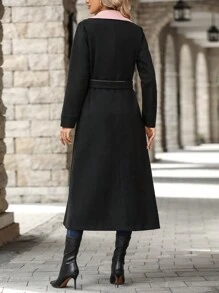 SHEIN Clasi 撞色拼接雙口袋束帶大衣 - 彩色 - 查看 2