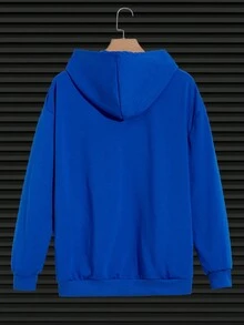 Manfinity Hypemode Men Letter & Cartoon Print Drop Shoulder Drawstring Hoodie - Blue - View 2