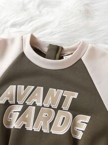 SHEIN 女大童字母圖案拼接插肩袖褶皺細節洋裝 - 彩色 - 查看 3