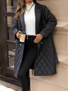 SHEIN LUNE 翻领领带绗缝加厚外套衣服冬季 - 黑色 - 查看 5