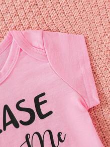 萬用字母印花櫻桃粉寶寶連身衣，四季可穿 - 粉色 - 查看 7