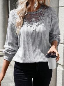 SHEIN Essnce Ren tương phản Áo thun Thả vai - Xám - Xem 6