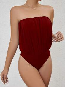 Chiquease 纯色管状紧身衣 - 酒紅色 - 查看 5