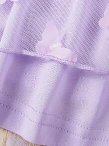 SHEIN Jong meisje Contrastgaas Ruchestrim Applicatie Jurk met riem