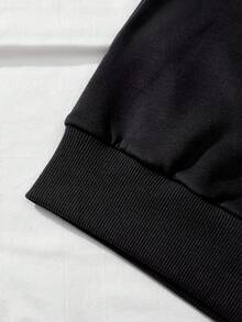 SHEIN EZwear 熊和標語圖案加絨內裏運動衫 - 黑色 - 查看 4