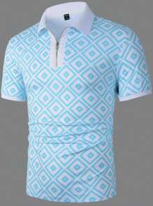 Manfinity Mode Men Geo Print Polo Shirt - Blue - View 6