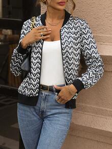 SHEIN Frenchy Chevron Print Zip Up Bomber Jacket - Multicolor - View 6