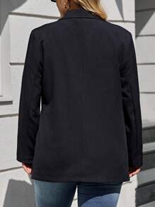 RueChic Plus Double Breasted Flap Detail Blazer - Black - View 2