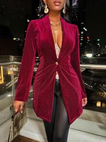 Zolique Shawl Collar Single Button Blazer - Burgundy - View 3