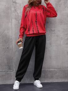 EMERY ROSE Tie Dye Drop Shoulder Sweatshirt & Sweatpants - Multicolor - View 6