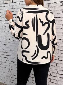 SHEIN Franclia Plus Graphic Print Tie Neck Blouse