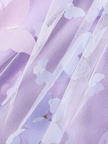 SHEIN Jong meisje Contrastgaas Ruchestrim Applicatie Jurk met riem