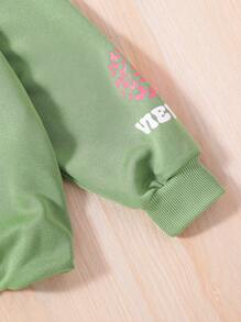 青少年女孩字母和花卉圖案落肩袖連帽衫