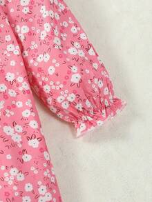 SHEIN Cô Gái Trẻ In hoa Ditsy Viền Ruffle tay áo lá sen Đầm - Nhiều màu - Xem 4