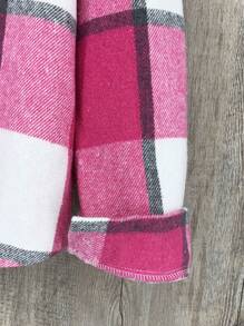 SHEIN 女大童格紋印花落肩袖翻蓋口袋襯衫無毛衣 - 玫紅色 - 查看 6