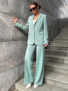 EURMUSE Chất rắn Áo vest & Đường may Chi tiết Quần ống rộng - màu xanh lá - Xem 5