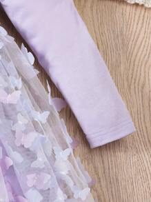 SHEIN Jong meisje Contrastgaas Ruchestrim Applicatie Jurk met riem