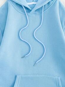 SHEIN EZwear Car & Letter Graphic Drawstring Thermal Lined Hoodie - Blue - View 6