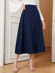 Modelyn Women's Solid Color Elegant A-Line Skirt For Commuting