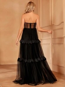 女士晚宴禮服裙（重工款） - 黑色 - 查看 3