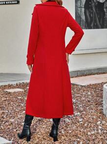 SHEIN Clasi Abrigo cruzado con cuello de solapa, informal de finales de otoño para damas, elegante con cinturón, de corte regular con botones dobles y mangas regulares, liso en color rojo, abrigos para mujeres para actividades al aire libre en Año Nuevo - Rojo - Ver 2