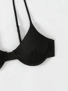 SHEIN Swim Summer Beach Rib Underwire Bikini Top - Black - View 3