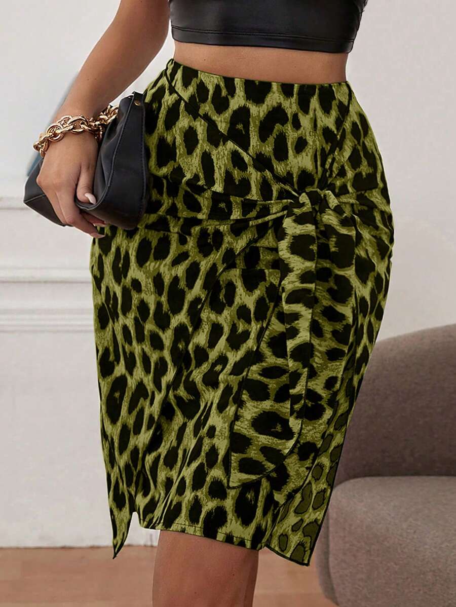 SHEIN Clasi In hoa Báo Nút phía trước Váy - màu xanh lá - Xem 1