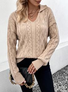 EMERY ROSE Suéter de punto con hombros caídos para otoño e invierno - Caqui - Ver 3