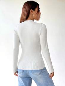 SHEIN EZwear 素色二合一條紋針織套頭毛衣 - 白色 - 查看 2