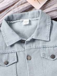 SHEIN Tween Girl 1pc Raw Trim Flap Detail Vest Jacket & 1pc Sweatshirt Dress - Black - View 6