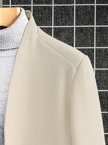 Manfinity Homme Men Solid Open Front Overcoat - Khaki - View 3