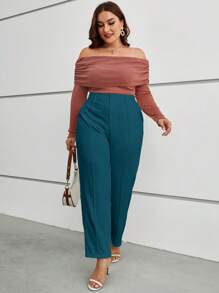 SHEIN Clasi Hơn Chất rắn Cao eo Quần tây - Màu xanh ngọc - Xem 3